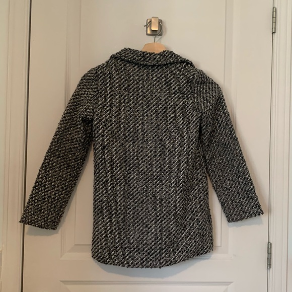 Black & White Button Up Tweed Trench Coat - Picture 6 of 8